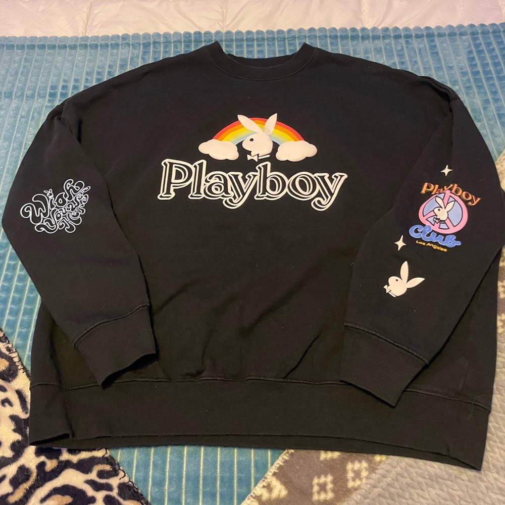 Black Oversized Playboy graphic Crewneck